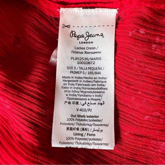 Pepe Jeans Red Floral Ruffle V-Neck Dress Size Small - Picture 7 of 7